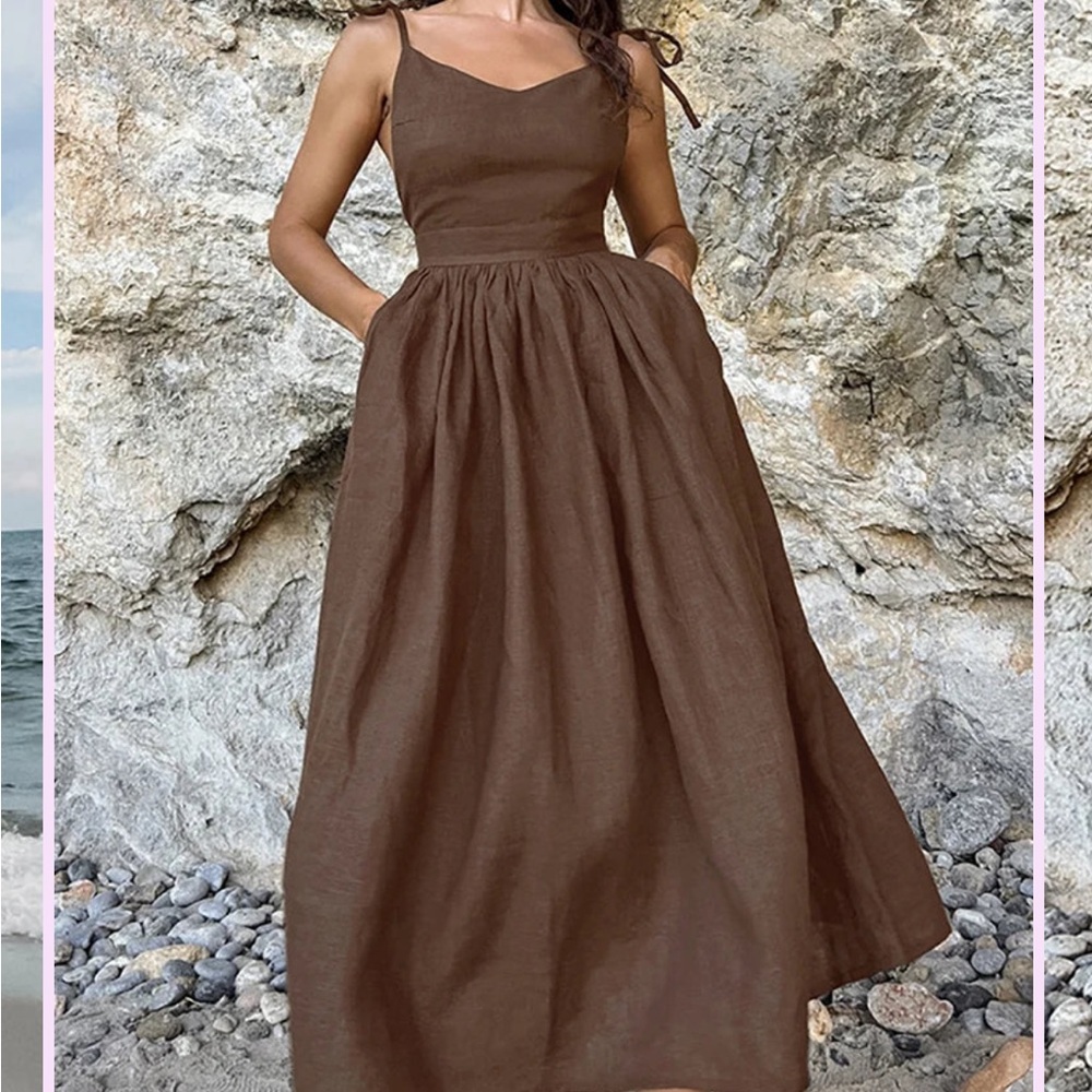 Elegant Brown Sleeveless Dress